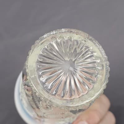 Vintage Opalescent Pressed Glass Tumbler Heart Scroll Blue/White Rim Juice Vase - Thumbnail 4