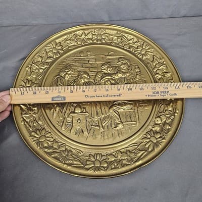 Vintage Brass Patina Embossed Wall Hangings 14.5" MADE IN ENGLAND - Thumbnail 3