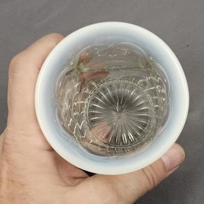 Vintage Opalescent Pressed Glass Tumbler Heart Scroll Blue/White Rim Juice Vase - Thumbnail 9