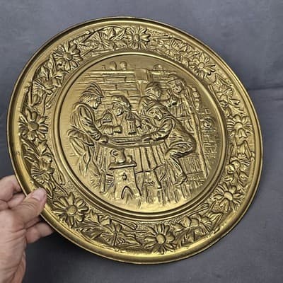 Vintage Brass Patina Embossed Wall Hangings 14.5" MADE IN ENGLAND - Thumbnail 2