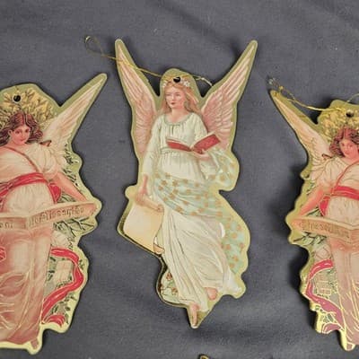 Vtg Set of 5 Antique Look Angels Double-Sided Die Cut Ornaments 5” - Thumbnail 2