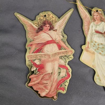 Vtg Set of 5 Antique Look Angels Double-Sided Die Cut Ornaments 5” - Thumbnail 3