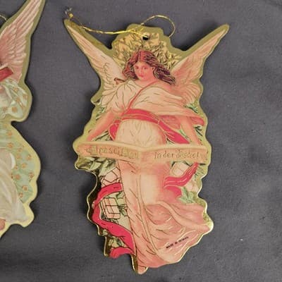 Vtg Set of 5 Antique Look Angels Double-Sided Die Cut Ornaments 5” - Thumbnail 4