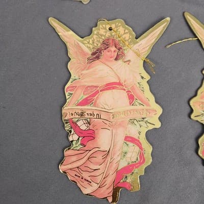 Vtg Set of 5 Antique Look Angels Double-Sided Die Cut Ornaments 5” - Thumbnail 5