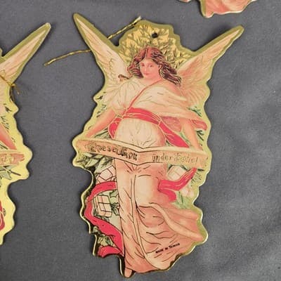 Vtg Set of 5 Antique Look Angels Double-Sided Die Cut Ornaments 5” - Thumbnail 6