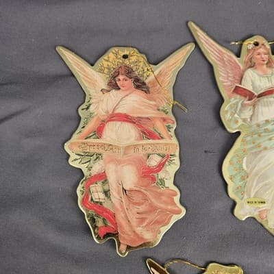 Vtg Set of 5 Antique Look Angels Double-Sided Die Cut Ornaments 5” - Thumbnail 7