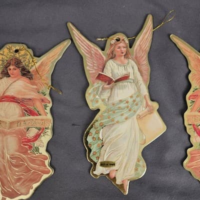 Vtg Set of 5 Antique Look Angels Double-Sided Die Cut Ornaments 5” - Thumbnail 8