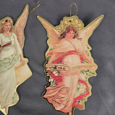 Vtg Set of 5 Antique Look Angels Double-Sided Die Cut Ornaments 5” - Thumbnail 9