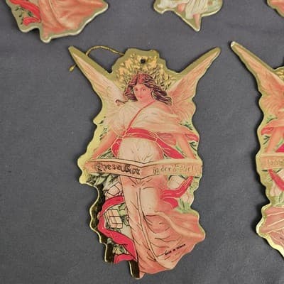 Vtg Set of 5 Antique Look Angels Double-Sided Die Cut Ornaments 5” - Thumbnail 10