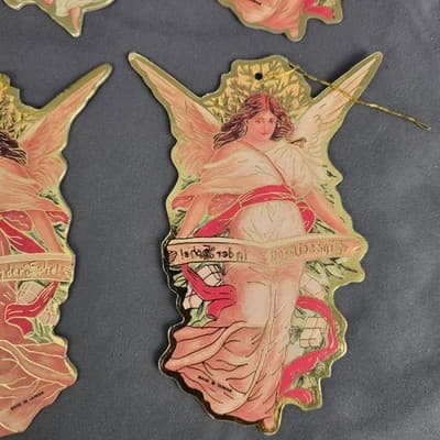 Vtg Set of 5 Antique Look Angels Double-Sided Die Cut Ornaments 5” - Thumbnail 11