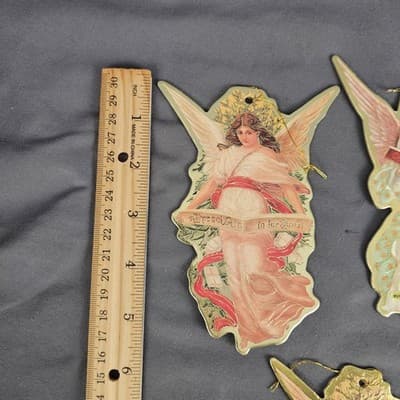 Vtg Set of 5 Antique Look Angels Double-Sided Die Cut Ornaments 5” - Thumbnail 12