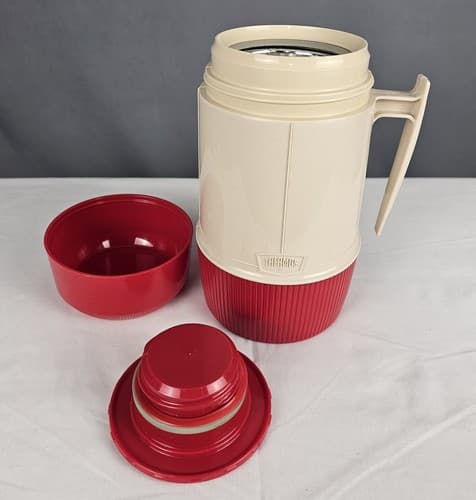 Thermos Wide Mouth Glass One Pint 6202 King Seely Vacuum Bottle Vintage Red - Thumbnail 6