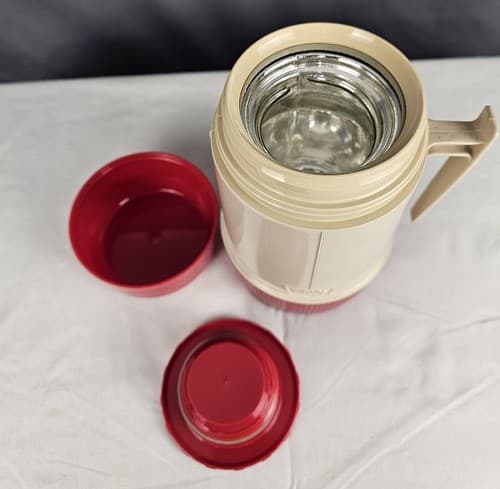 Thermos Wide Mouth Glass One Pint 6202 King Seely Vacuum Bottle Vintage Red - Thumbnail 7