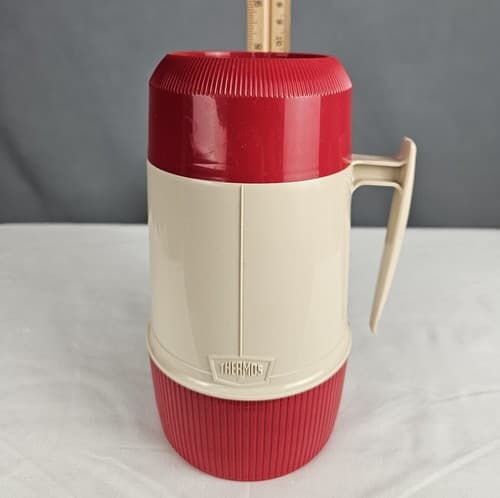 Thermos Wide Mouth Glass One Pint 6202 King Seely Vacuum Bottle Vintage Red - Thumbnail 10
