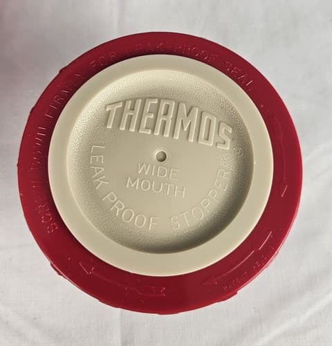 Thermos Wide Mouth Glass One Pint 6202 King Seely Vacuum Bottle Vintage Red - Thumbnail 9