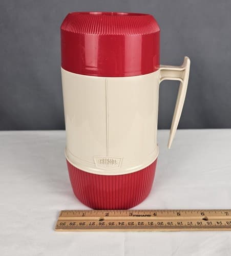 Thermos Wide Mouth Glass One Pint 6202 King Seely Vacuum Bottle Vintage Red - Thumbnail 11