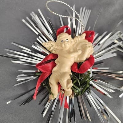 Vintage Resin Starburst Cherub Angel Ornament Christmas Holiday Set of 2 - Thumbnail 2