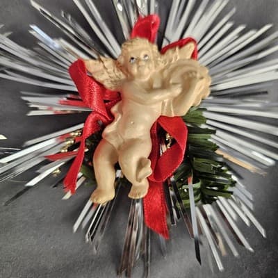 Vintage Resin Starburst Cherub Angel Ornament Christmas Holiday Set of 2 - Thumbnail 3