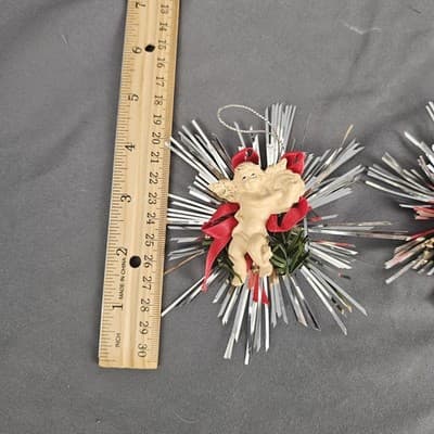 Vintage Resin Starburst Cherub Angel Ornament Christmas Holiday Set of 2 - Thumbnail 6