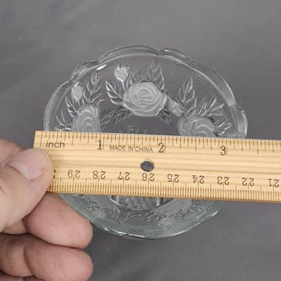 Vintage Frosted Rose Glass Bud Vase Scalloped Rim Clear Pressed Glass 4.5" Tall - Thumbnail 7