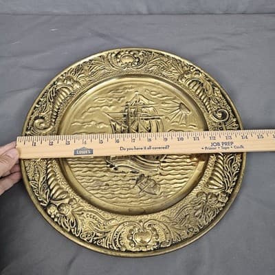 Vintage Brass Patina Embossed Wall Hangings 14" MADE IN ENGLAND - Thumbnail 4