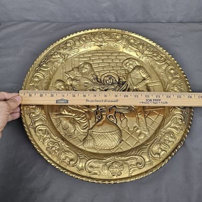 Vintage Brass Patina Embossed Wall Hangings 16.5" MADE IN ENGLAND - Thumbnail 4