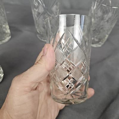 Sparkling Cut Glass Star Burst 6 oz Juice Tumblers - Set of 5 - Thumbnail 3