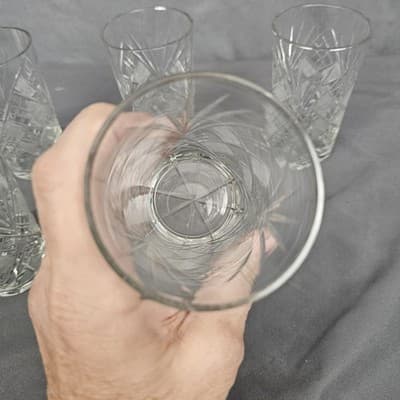 Sparkling Cut Glass Star Burst 6 oz Juice Tumblers - Set of 5 - Thumbnail 6
