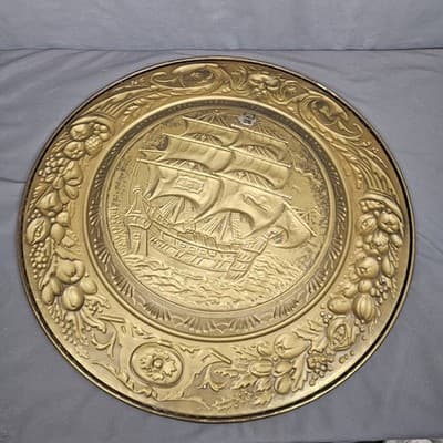 Vintage Brass Patina Embossed Wall Hangings 20" MADE IN ENGLAND - Thumbnail 4