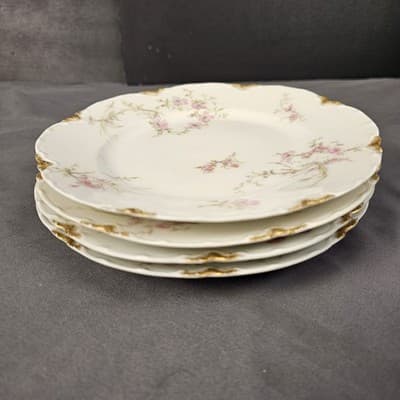Haviland Limoges June Bride Pink Rose Gold Trim Plates Set of 4 7.25" Scalloped - Thumbnail 2
