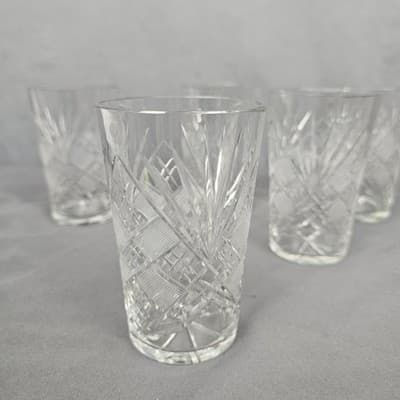 Sparkling Cut Glass Star Burst 6 oz Juice Tumblers - Set of 5 - Thumbnail 2