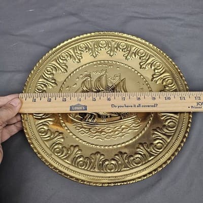 Vintage Brass Patina Embossed Wall Hangings 11.5" MADE IN ENGLAND - Thumbnail 3