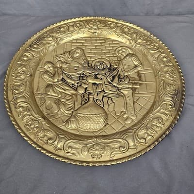 Vintage Brass Patina Embossed Wall Hangings 16.5" MADE IN ENGLAND - Thumbnail 2