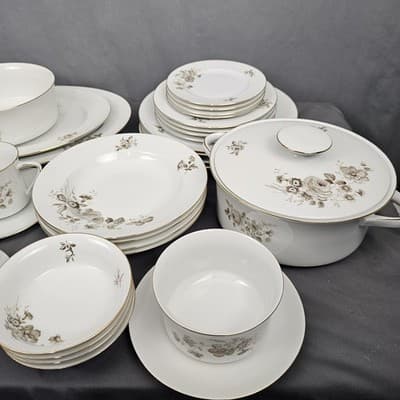 Vintage Twilight Rose China 37 piece Set Haviland Bavaria Germany Porcelain New - Thumbnail 3