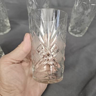 Sparkling Cut Glass Star Burst 6 oz Juice Tumblers - Set of 5 - Thumbnail 4
