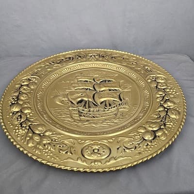 Vintage Brass Patina Embossed Wall Hangings 20" MADE IN ENGLAND - Thumbnail 2
