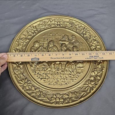 Vintage Brass Patina Embossed Wall Hangings 14.5" MADE IN ENGLAND - Thumbnail 4