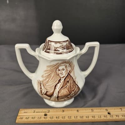 Vintage J&G Meakin Americana Style House England Sugar Bowl George Washington - Thumbnail 7