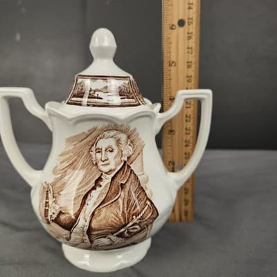 Vintage J&G Meakin Americana Style House England Sugar Bowl George Washington - Thumbnail 8
