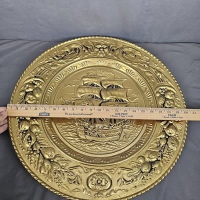 Vintage Brass Patina Embossed Wall Hangings 20" MADE IN ENGLAND - Thumbnail 3