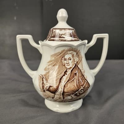 Vintage J&G Meakin Americana Style House England Sugar Bowl George Washington - Thumbnail 2