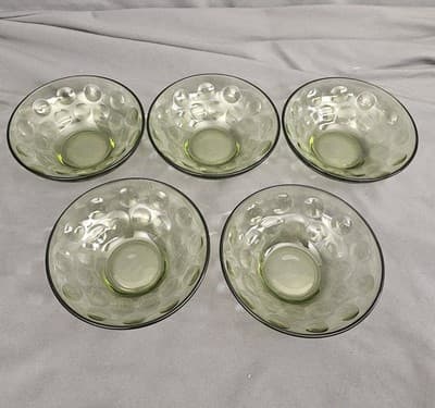 5 Vintage Hazel Atlas Eldorado Green Raindrop Small Dessert/Fruit Bowls 4 3/4” - Thumbnail 2