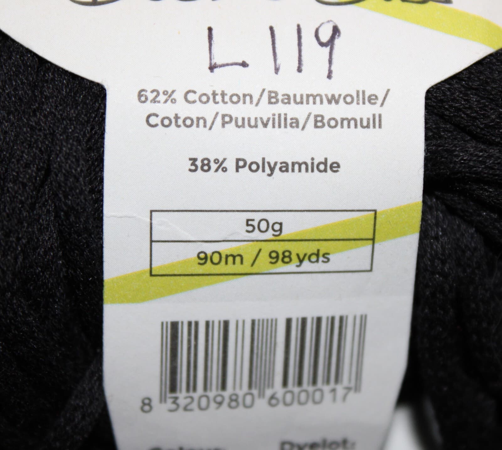 Plymouth Yarn Cleo Col 60001 Black Cotton Nylon 50gr 98yd - Thumbnail 6
