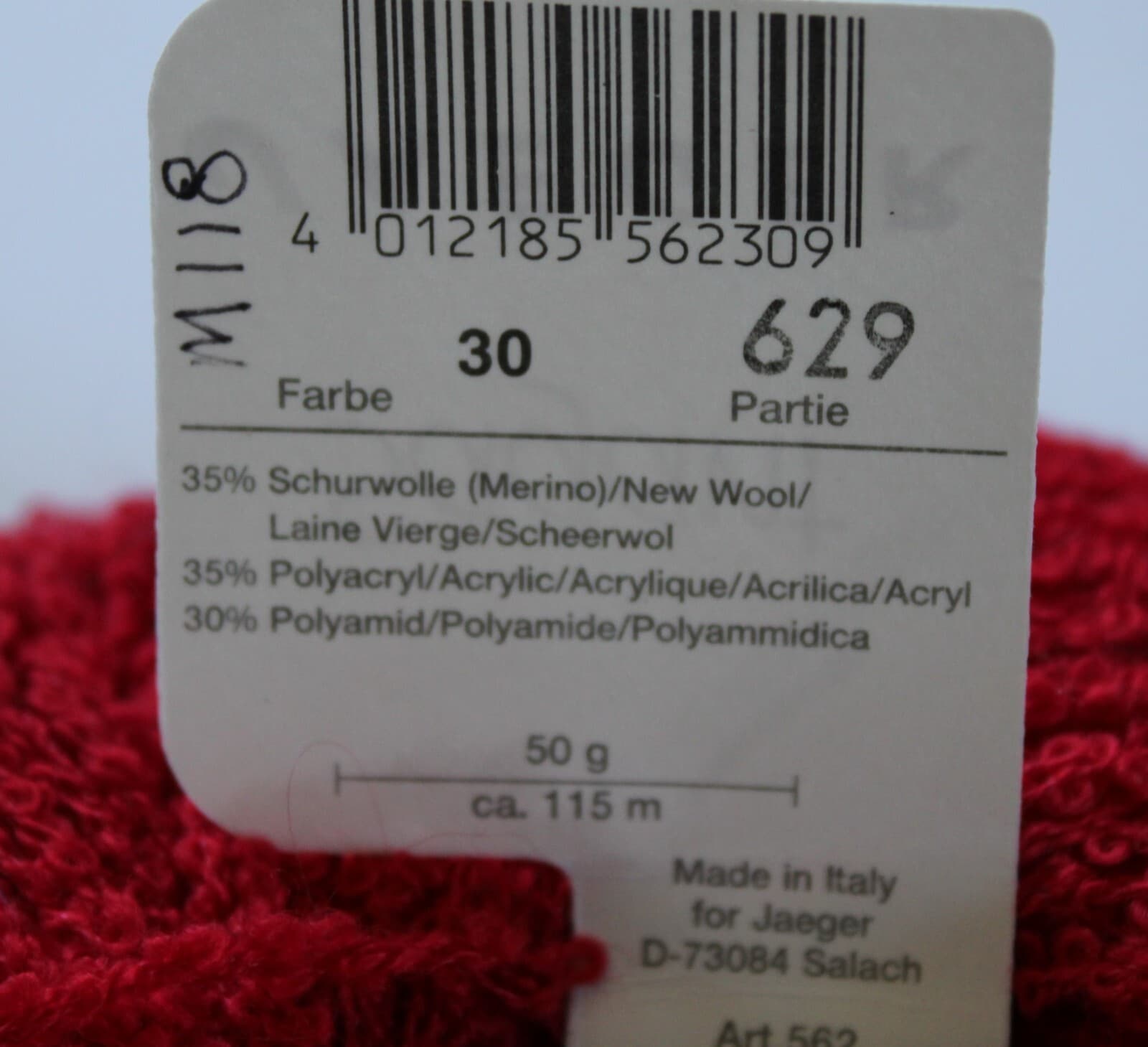 Jaeger Sagant Col 30 Red Merino Acrylic Nylon 50gr 115m - Thumbnail 4