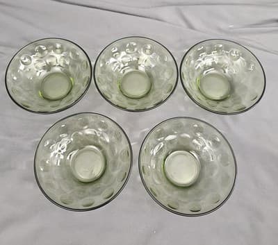 5 Vintage Hazel Atlas Eldorado Green Raindrop Small Dessert/Fruit Bowls 4 3/4” - Thumbnail 3