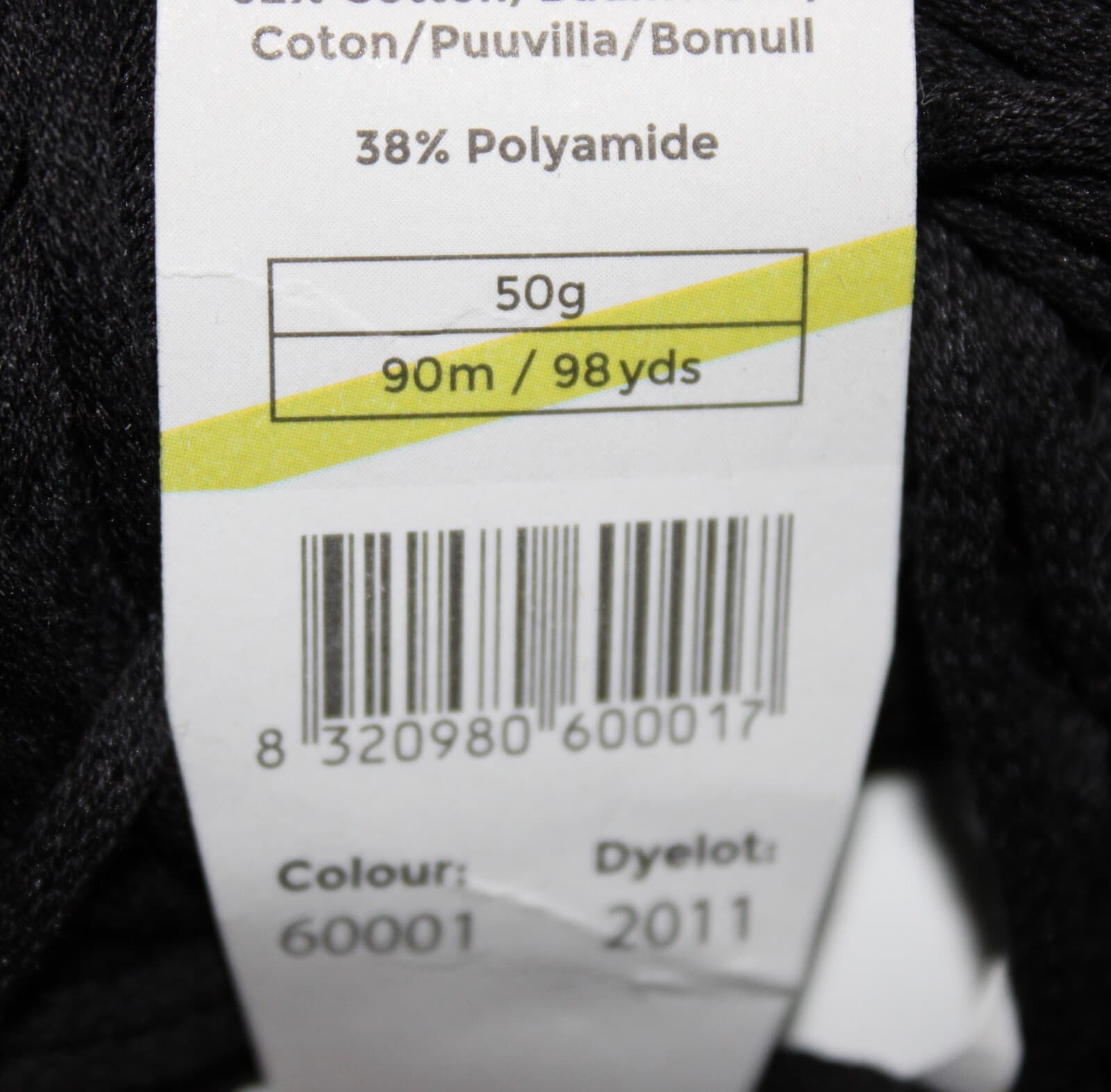 Plymouth Yarn Cleo Col 60001 Black Cotton Nylon 50gr 98yd - Thumbnail 5