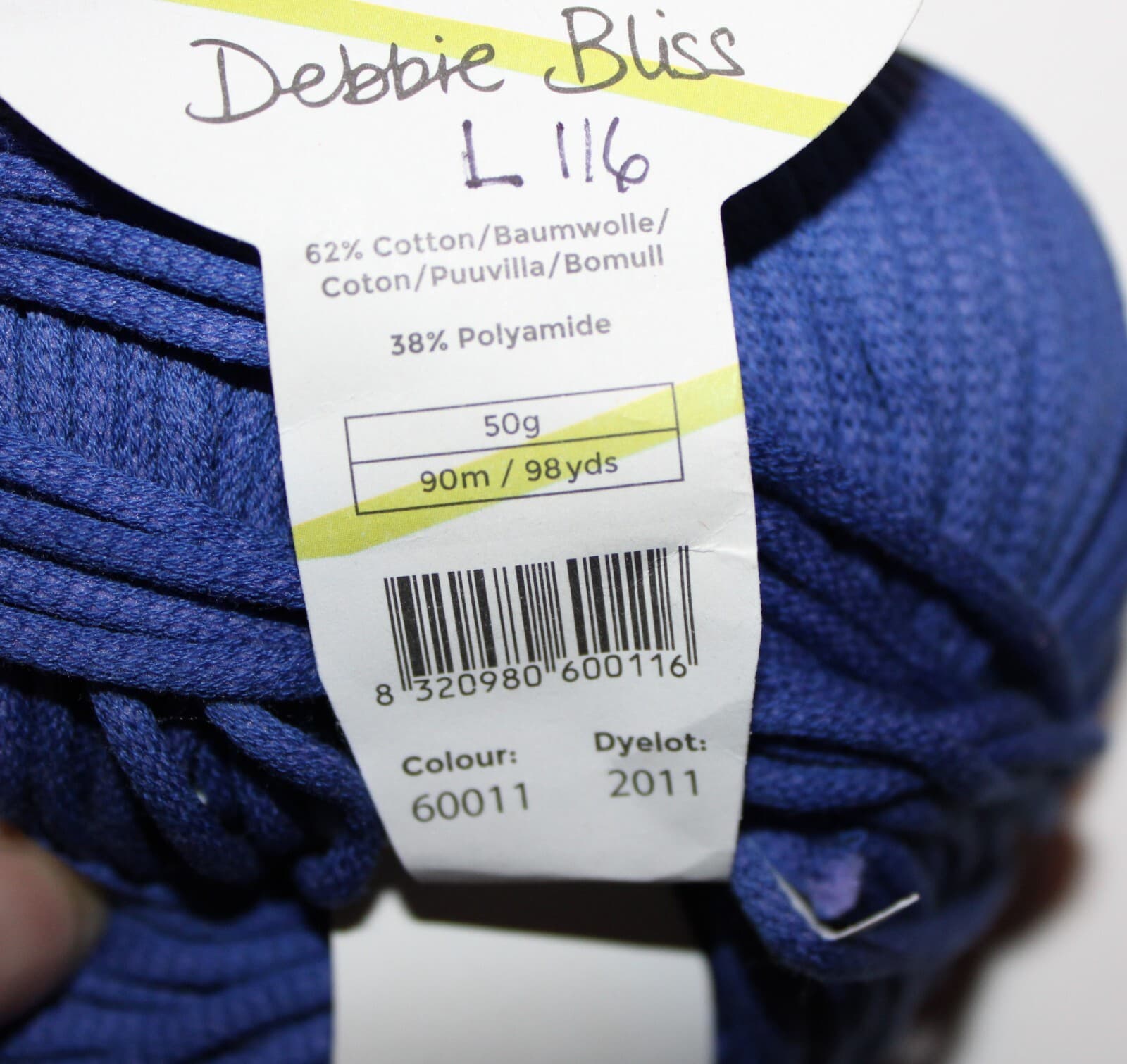 Plymouth Yarn Cleo Col 60011 Dark Blue Cotton Nylon 50gr 98yd - Thumbnail 5