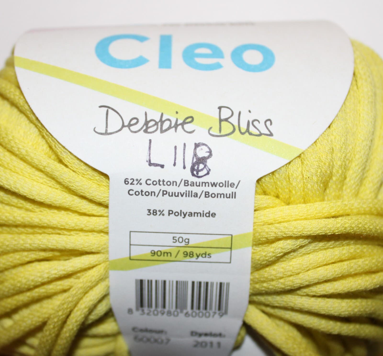 Plymouth Yarn Cleo Col 60007 Yellow Cotton Nylon 50gr 98yd - Thumbnail 3