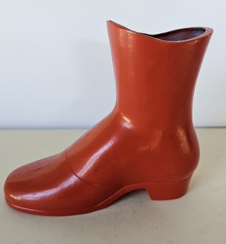 Vintage Cast Metal Orange Red Victorian Button Up Boot Shoe Vase - Thumbnail 2