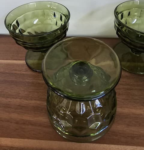 Set of 4 Indiana Glass Whitehall Green Footed Sherbet Dessert Glasses Vintage - Thumbnail 5